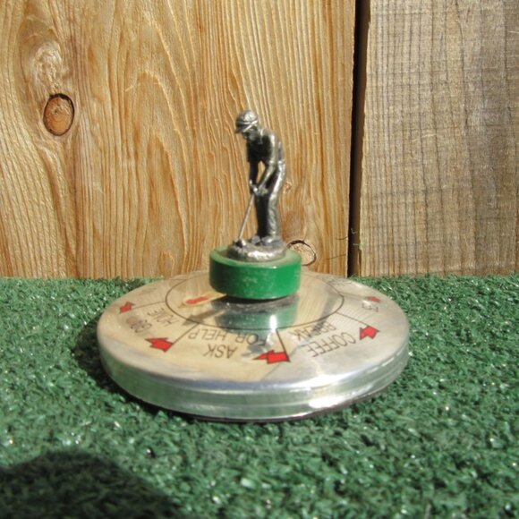 Vintage Metal Golf Golfer Spinning Decision Maker Wheel Paperweight - Picture 1 of 5